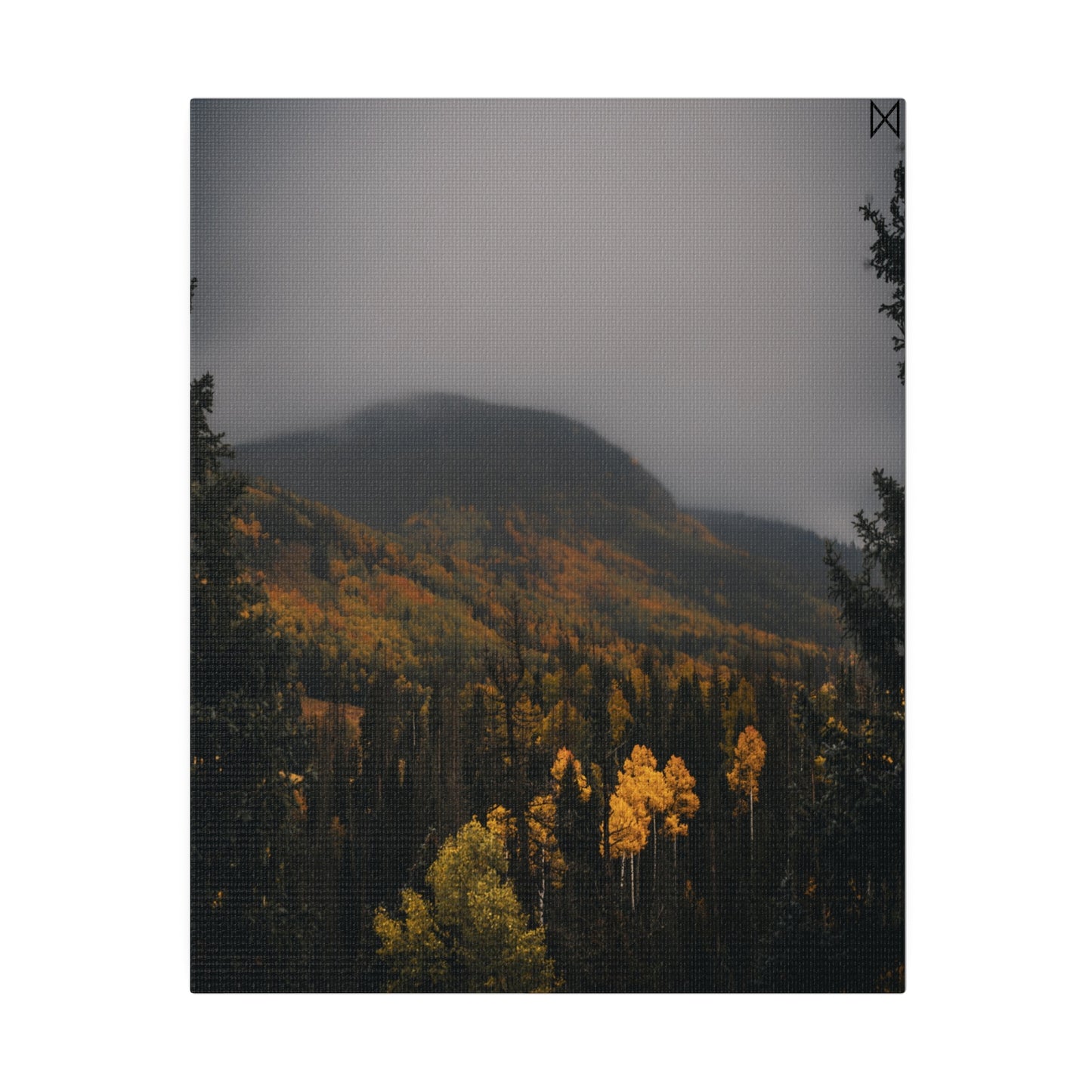 "Golden Trees Amidst Misty Mountains" on Matte Canvas, Stretched, 0.75"