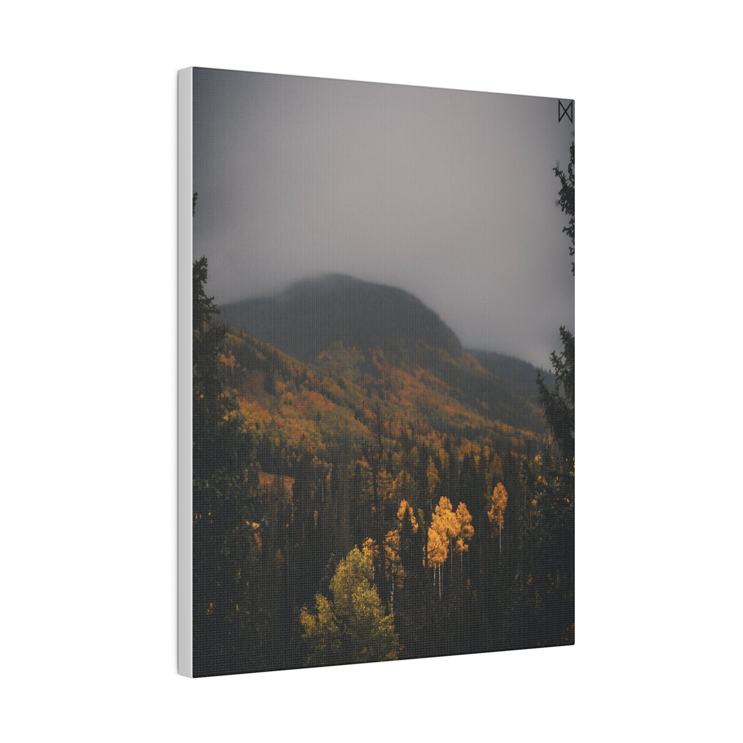 "Golden Trees Amidst Misty Mountains" on Matte Canvas, Stretched, 0.75"