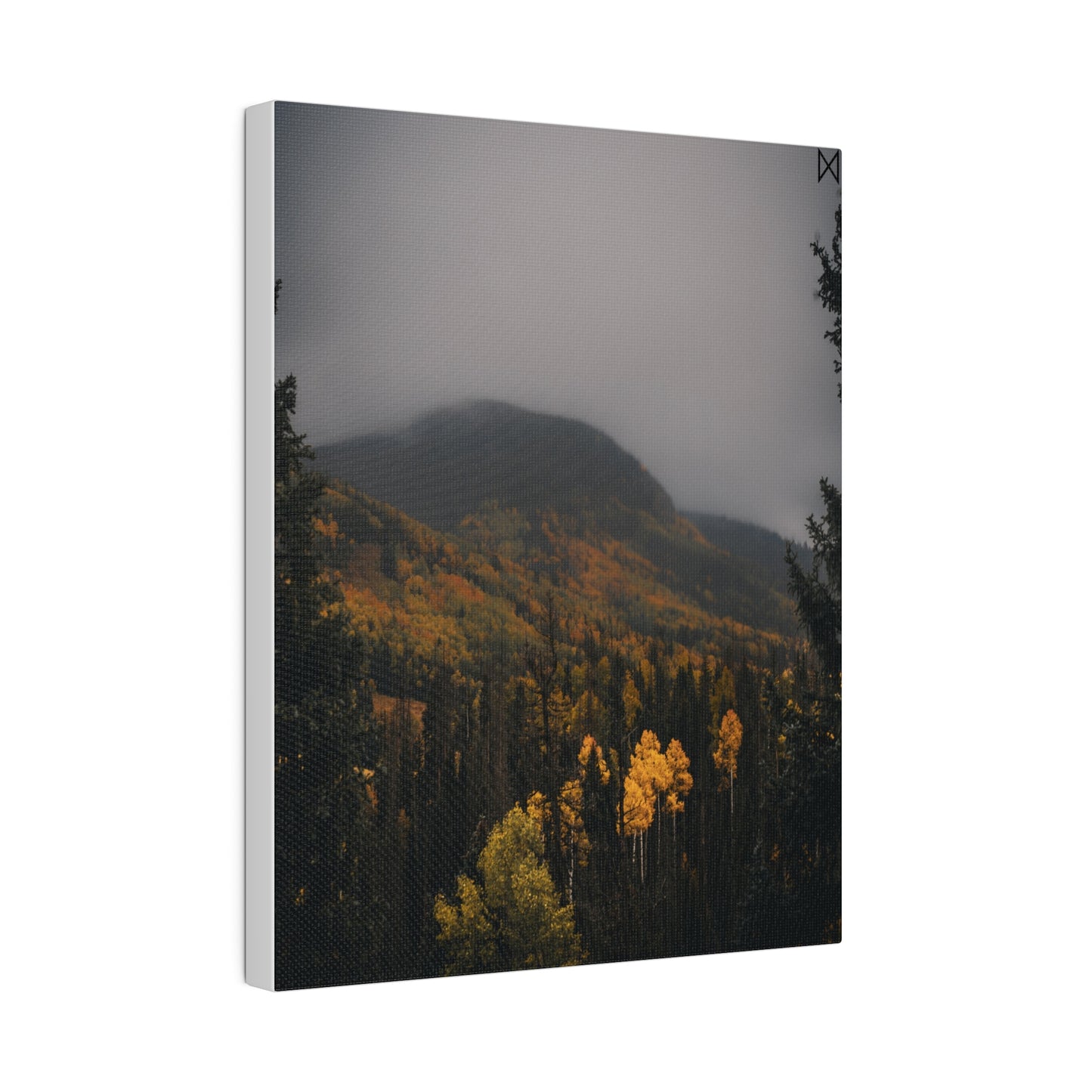 "Golden Trees Amidst Misty Mountains" on Matte Canvas, Stretched, 0.75"