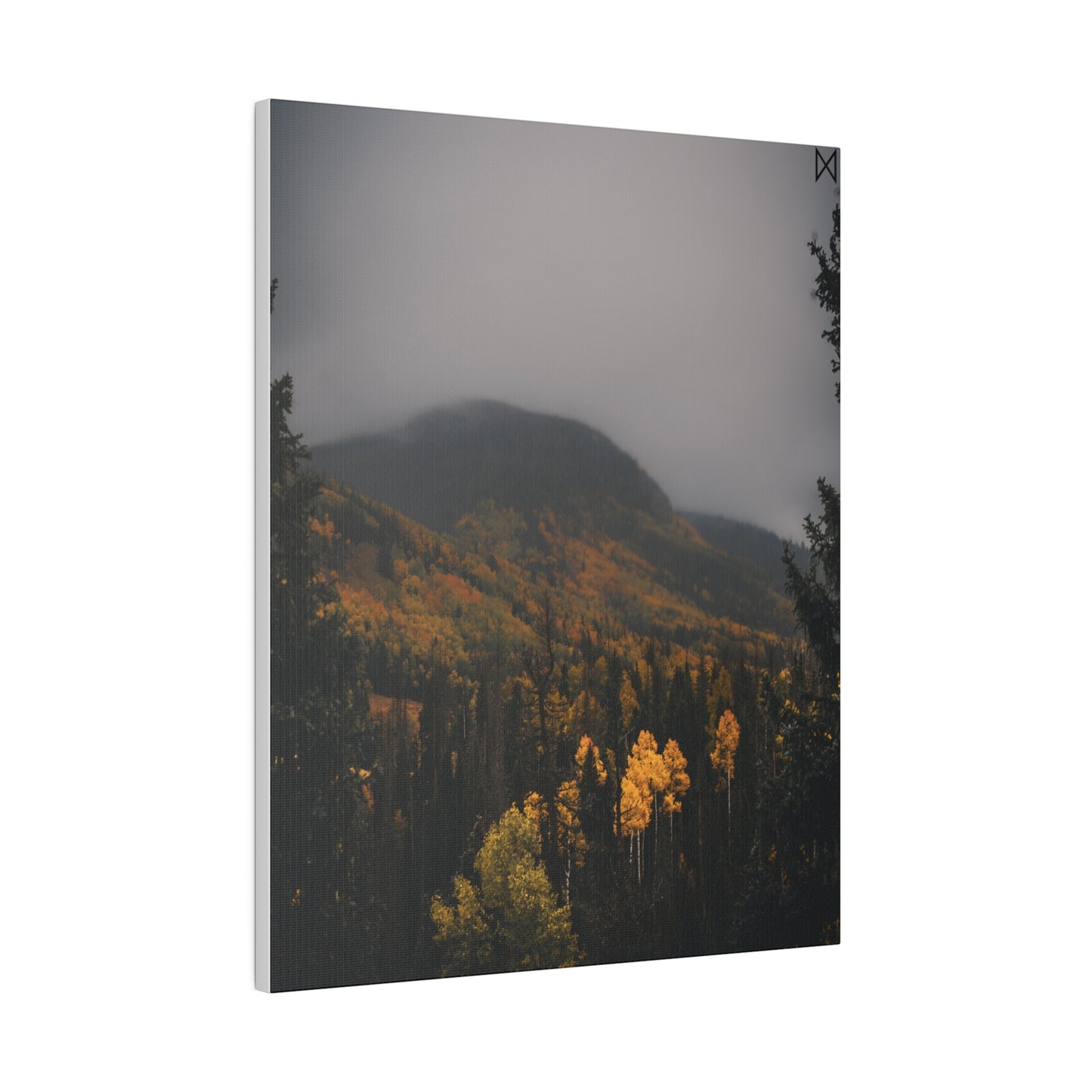 "Golden Trees Amidst Misty Mountains" on Matte Canvas, Stretched, 0.75"