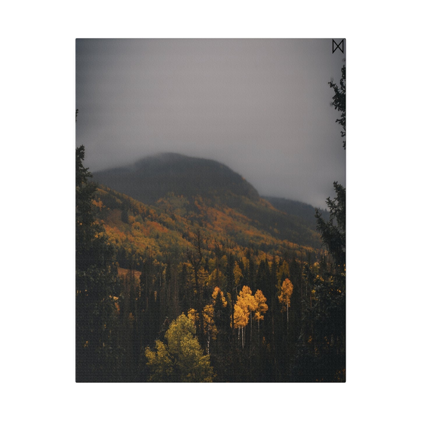 "Golden Trees Amidst Misty Mountains" on Matte Canvas, Stretched, 0.75"