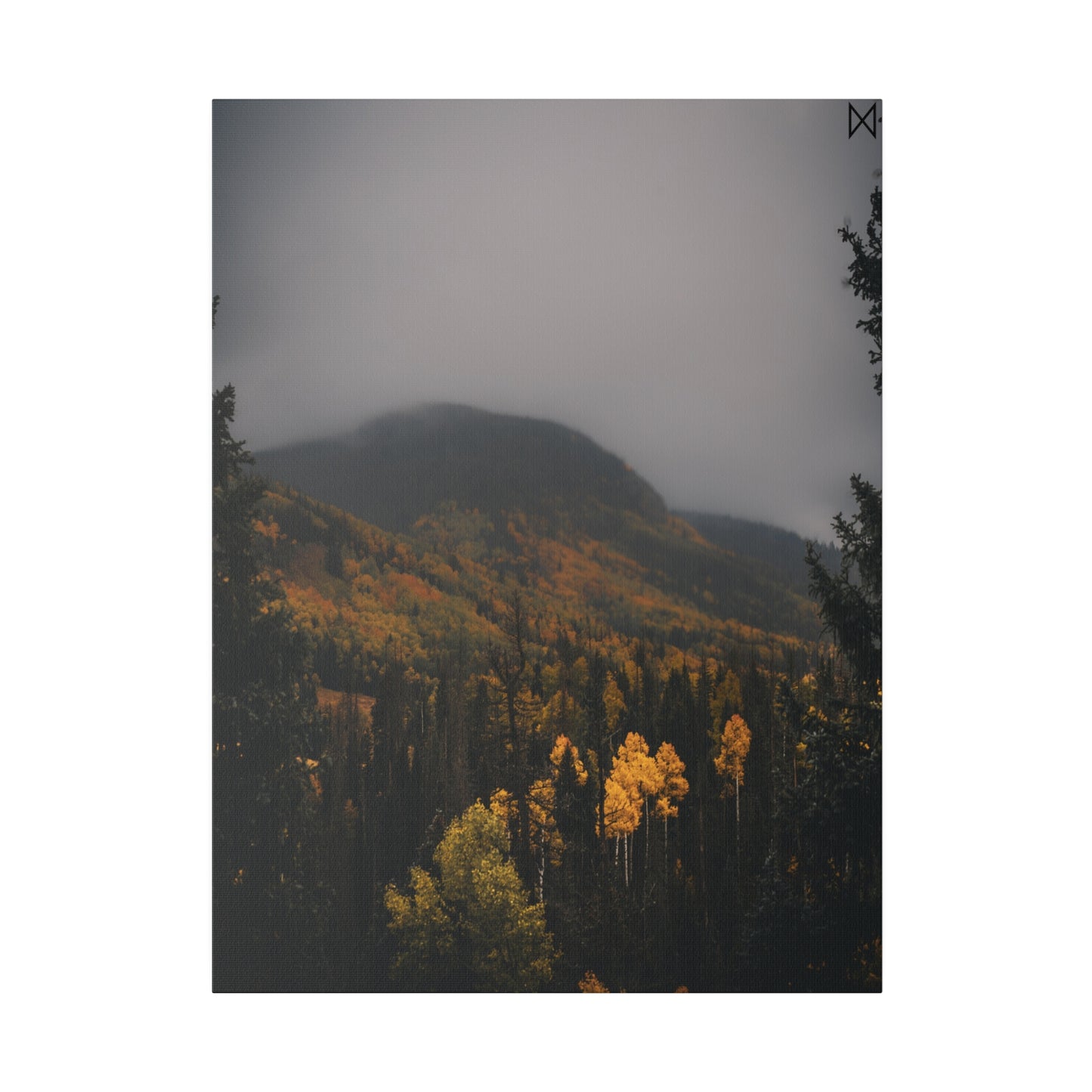 "Golden Trees Amidst Misty Mountains" on Matte Canvas, Stretched, 0.75"