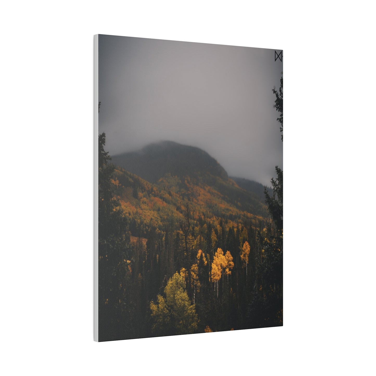 "Golden Trees Amidst Misty Mountains" on Matte Canvas, Stretched, 0.75"